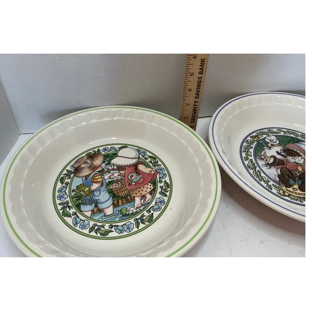 Watkins Vintage 1989 Country Kids Pie Plates Set of 2 Recipe Ceramic 10.5 Inch
